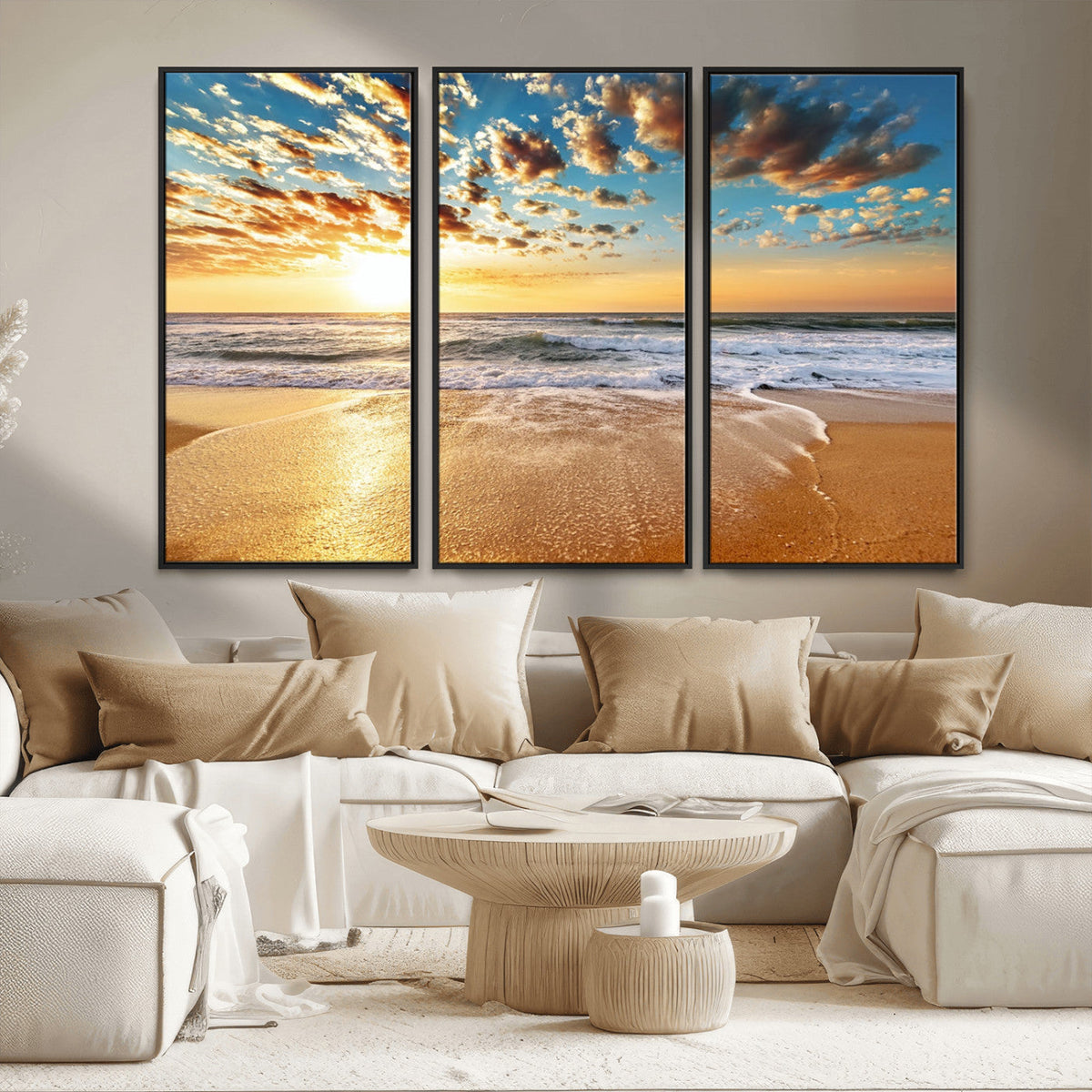 Golden Sunset Beach Print Canvas Wall Art, Giclee Canvas