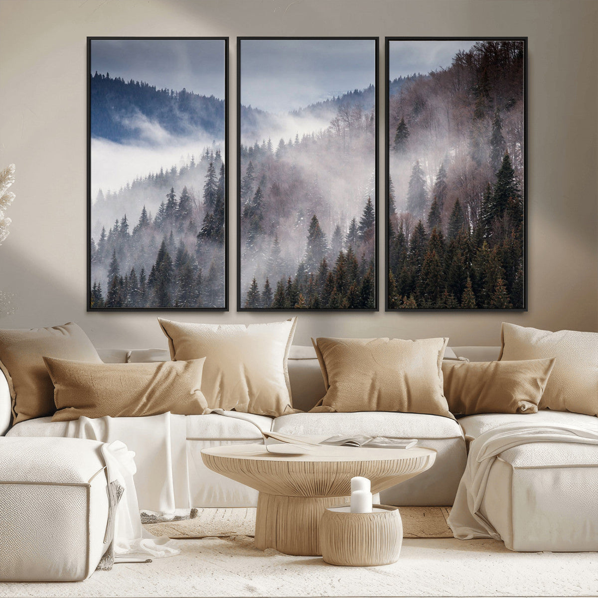 Beautiful Rising Fog in Winter Mountain Landscape- Framed