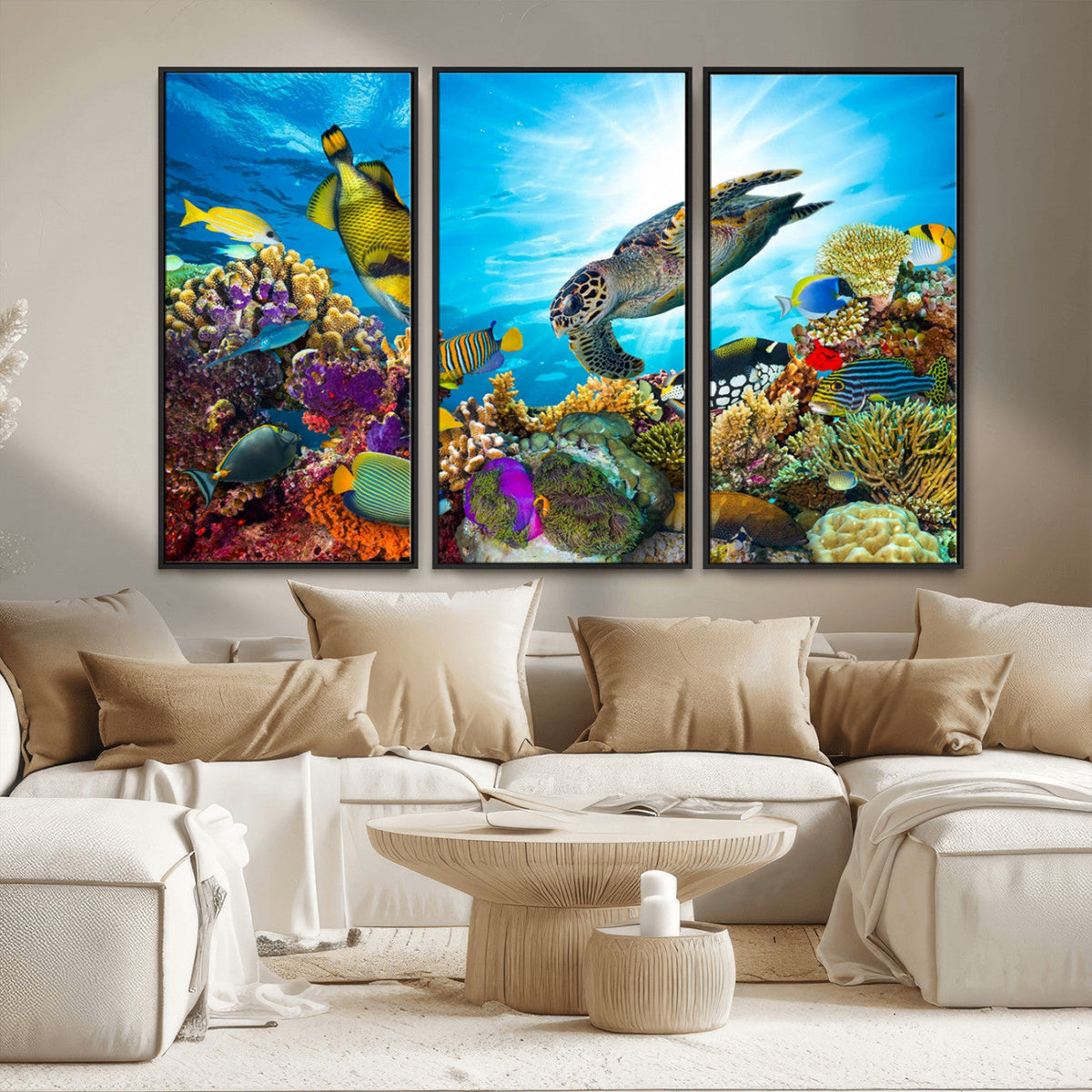 Aquatic Life Sea Turtles Fish Wall Art Canvas Print
