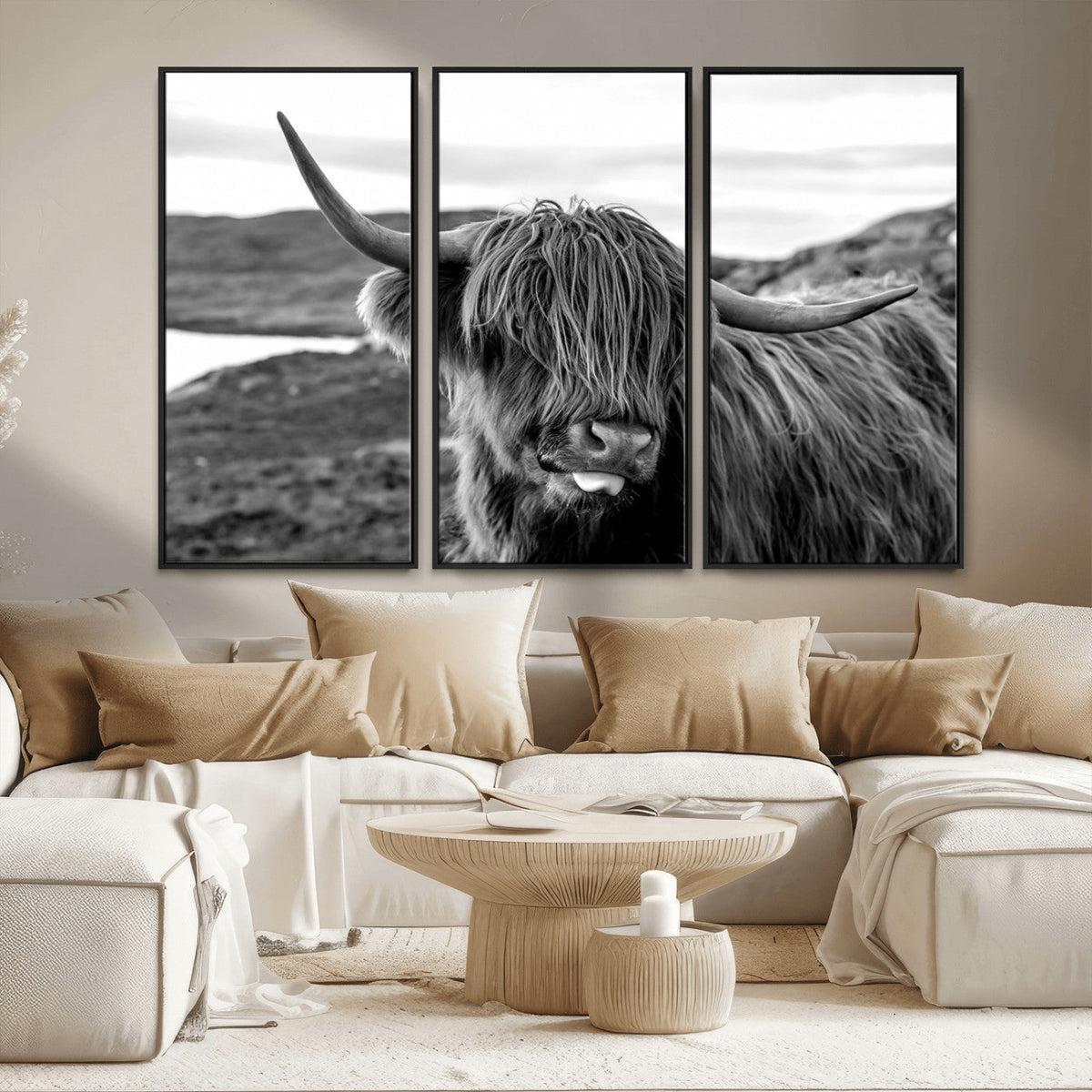 Longhorn Steer Canvas Print Wall Art, Highland Cow Canvas