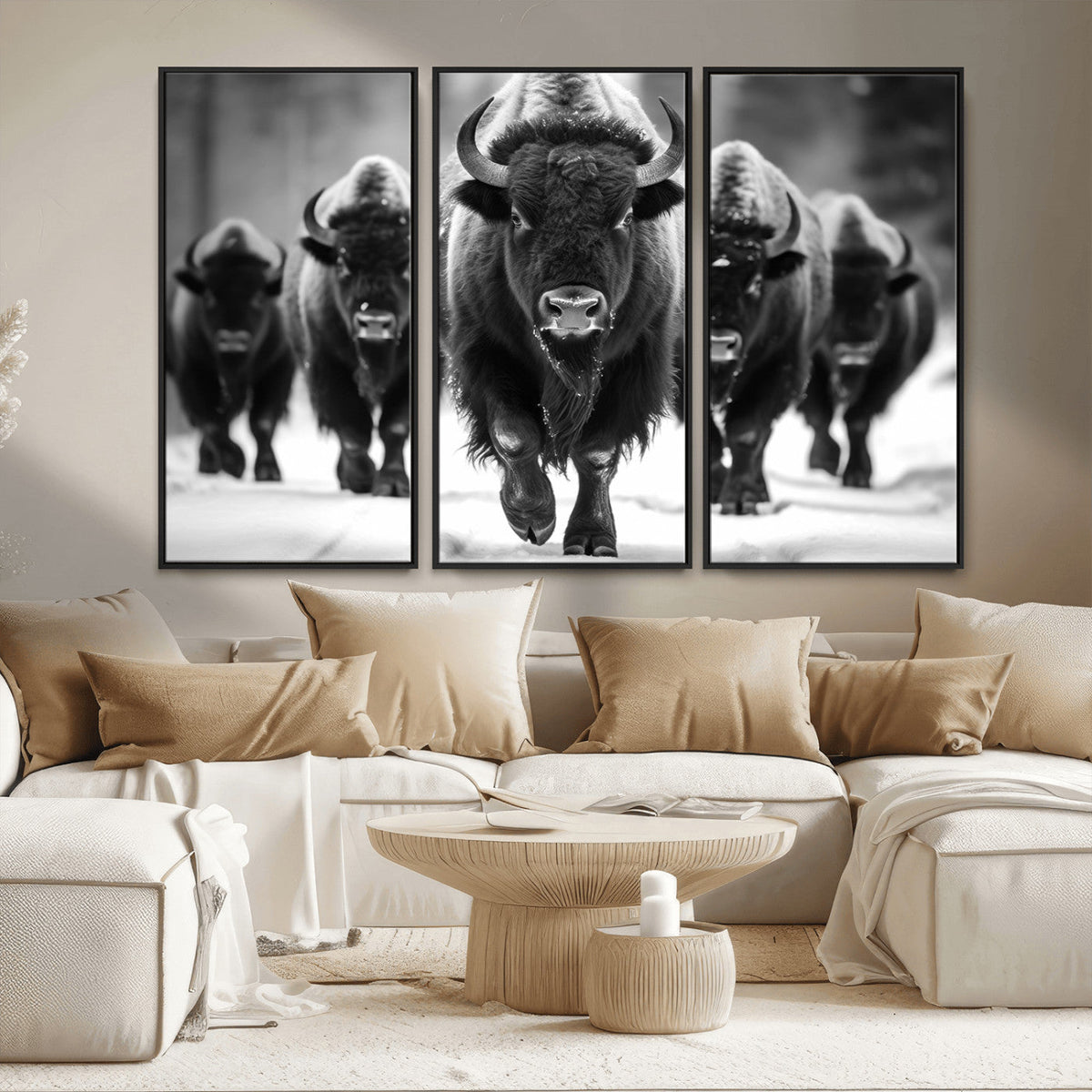 American Bison Art | Buffalo Herd Wall Art Canvas Print, BW