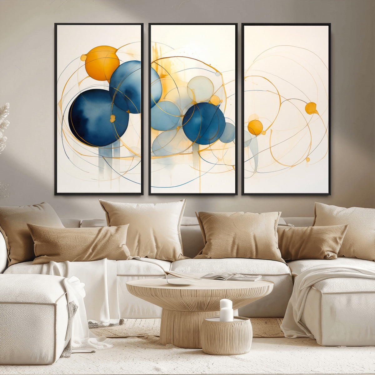 Geometric Blue Orange Abstract Wall Art Canvas, Geometric