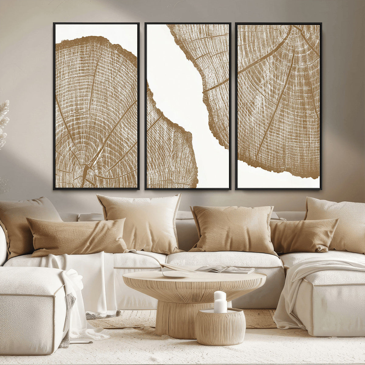 Rustic Brown Tree Ring Wall Art Canvas Print – Framed and