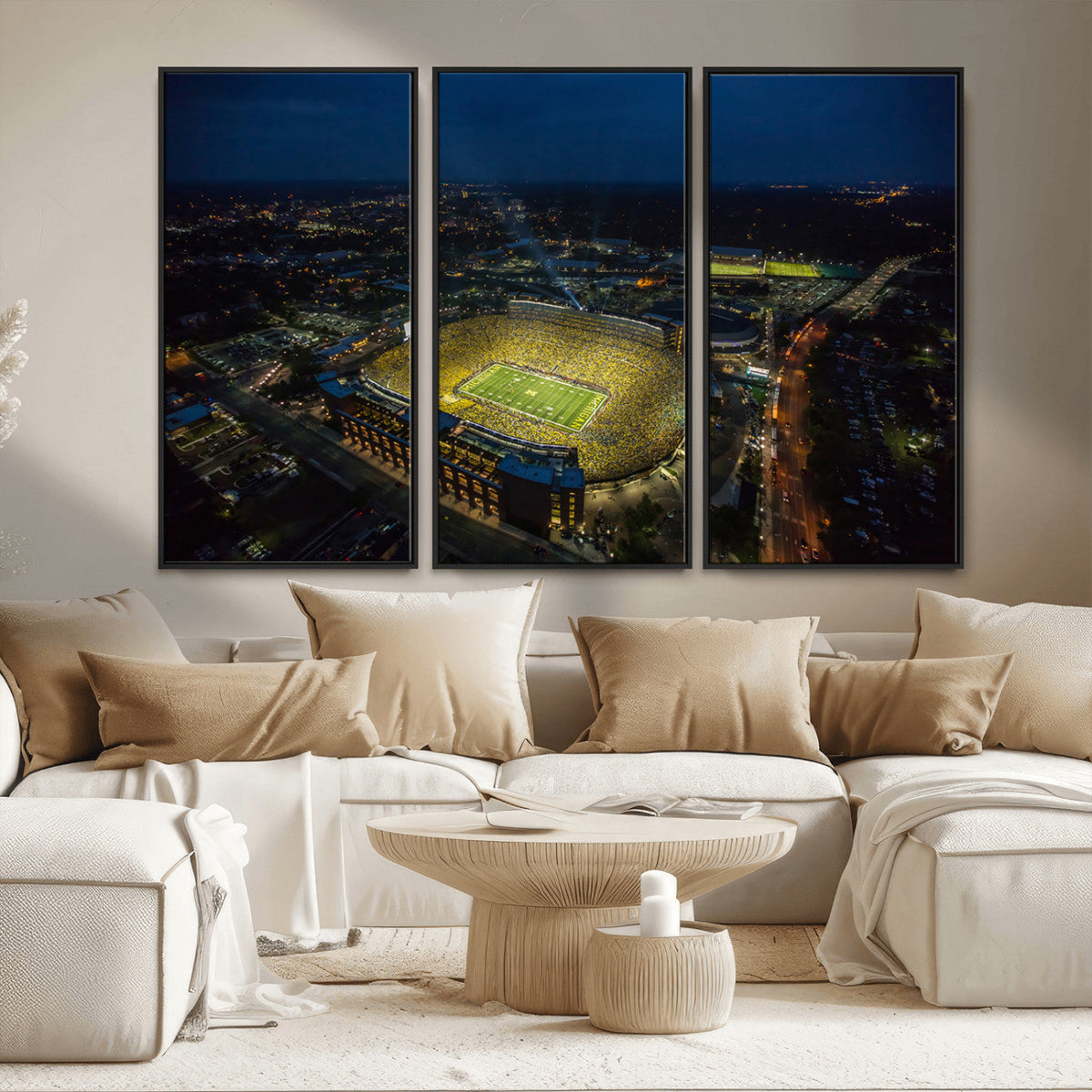 Michigan Stadium Night Game Wall Art – Sports Arena Aerial