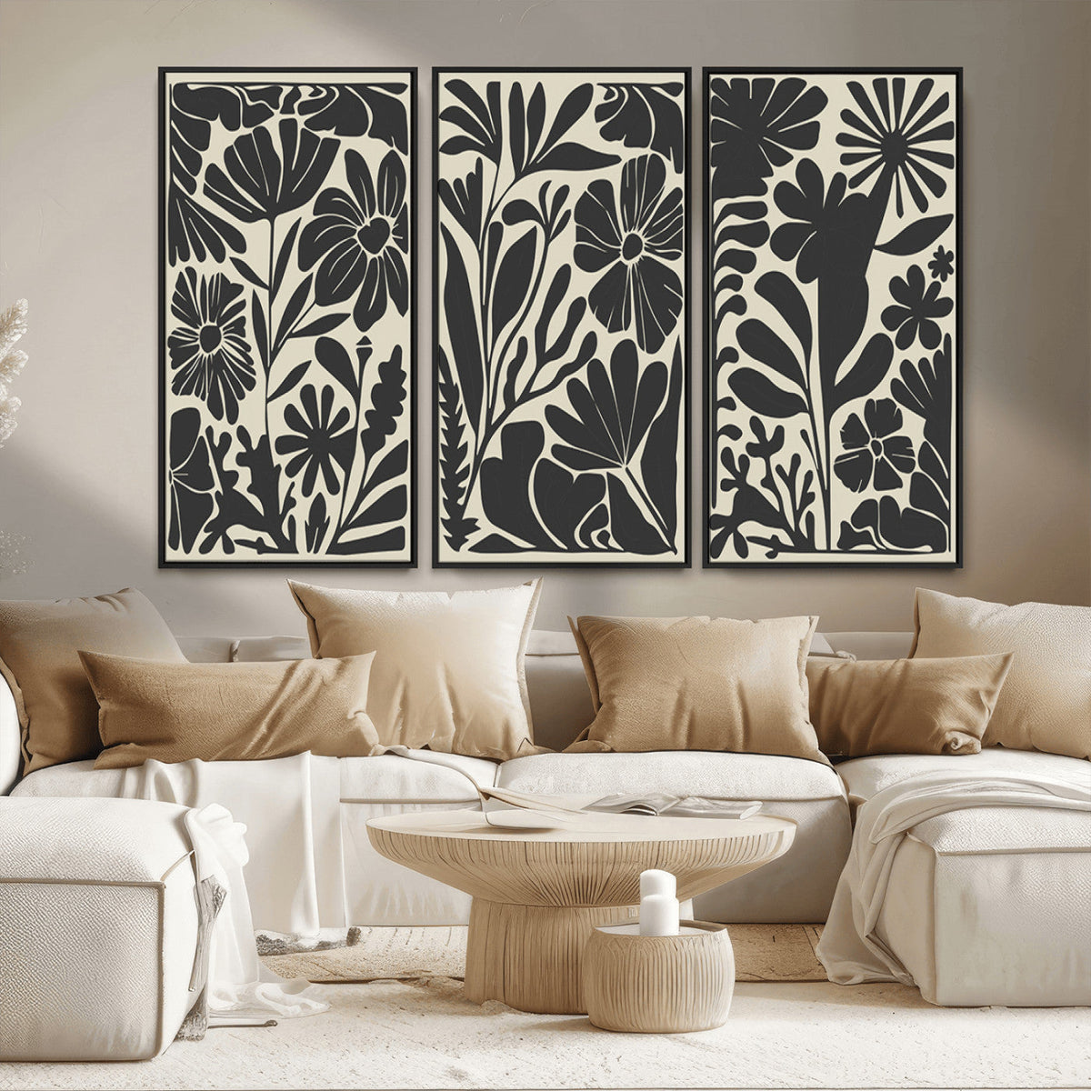 Modern Botanical Wall Art - Floral Black and White Canvas