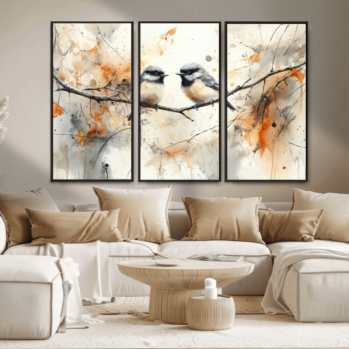 Abstract Watercolor Chickadee Bird Canvas Wall Art Print -