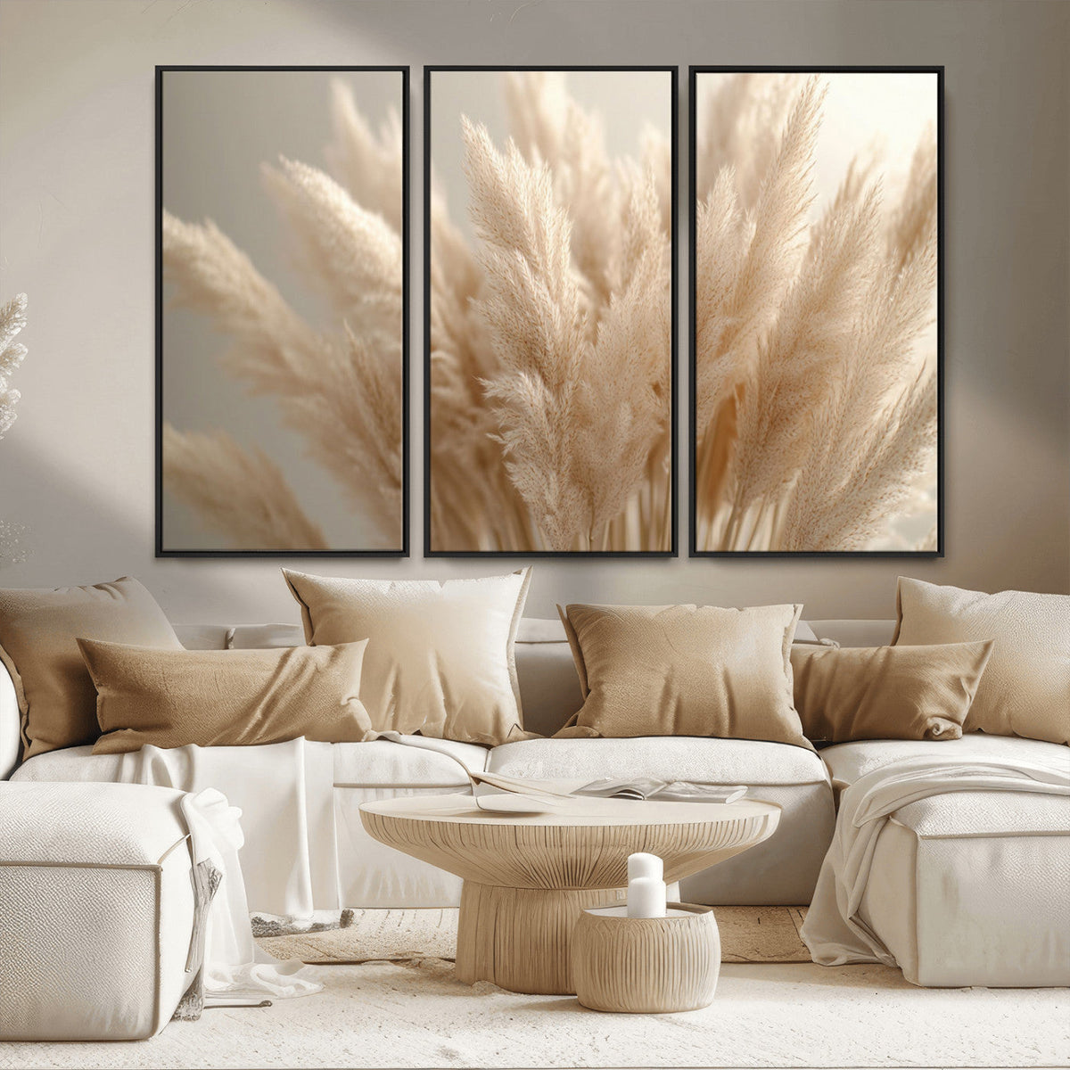 Pampas Grass Canvas Wall Art - Elegant Neutral Decor for