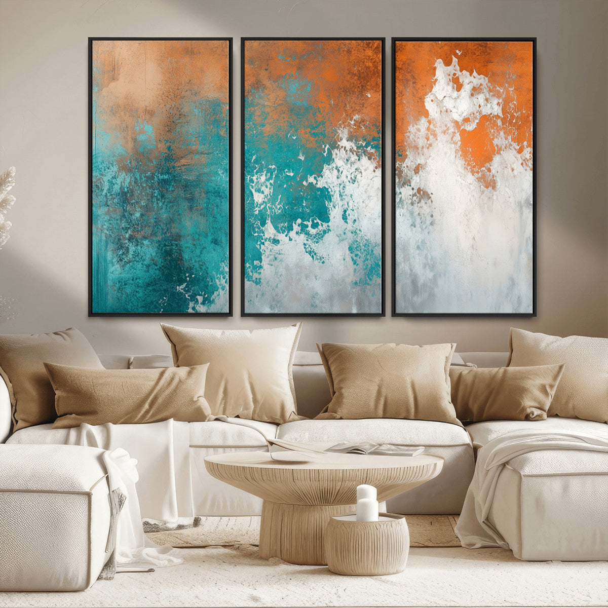 Vintage Abstract Print - Bold Teal and Orange Canvas Wall