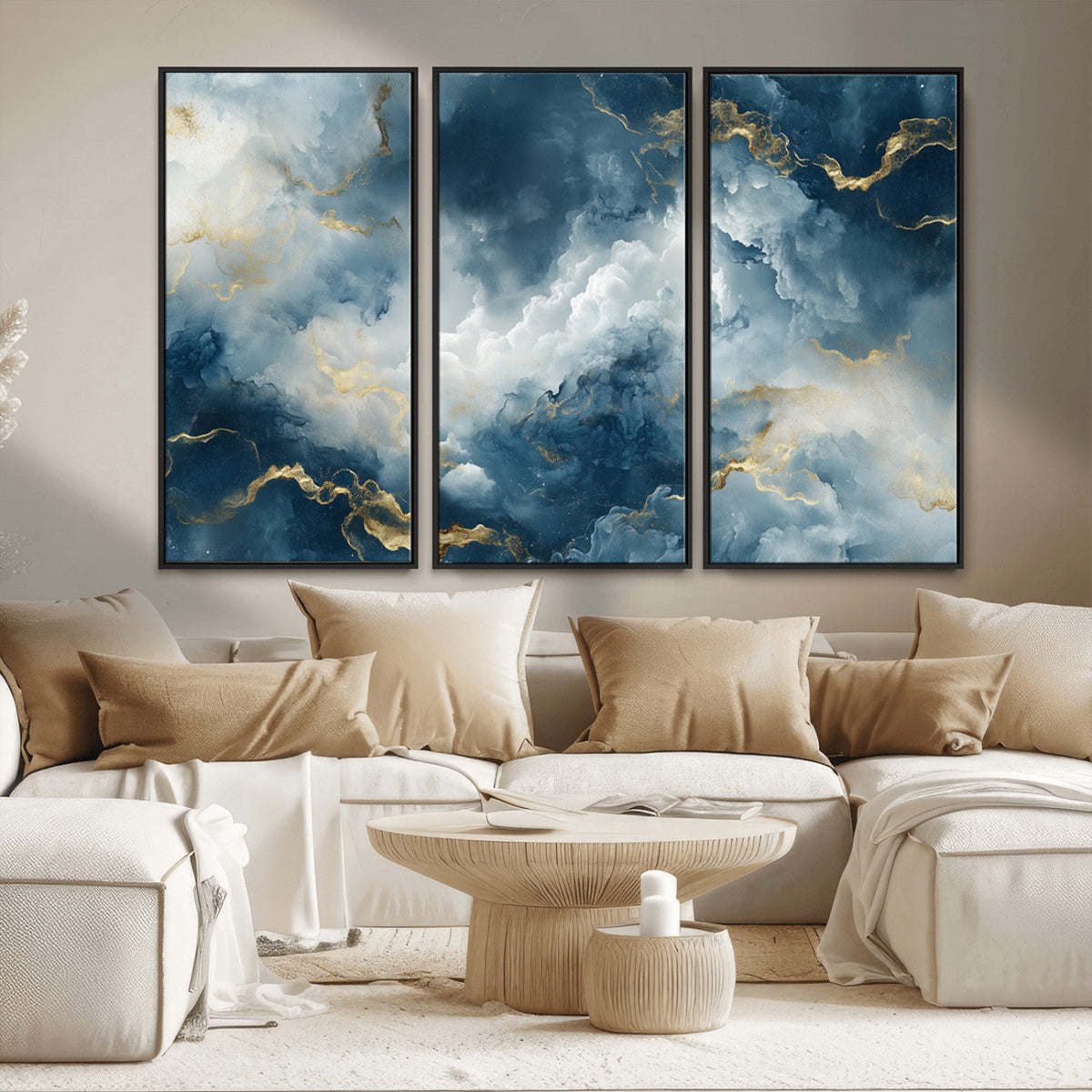 Large Abstract Print - Luxe Blue and Gold Abstract Canvas