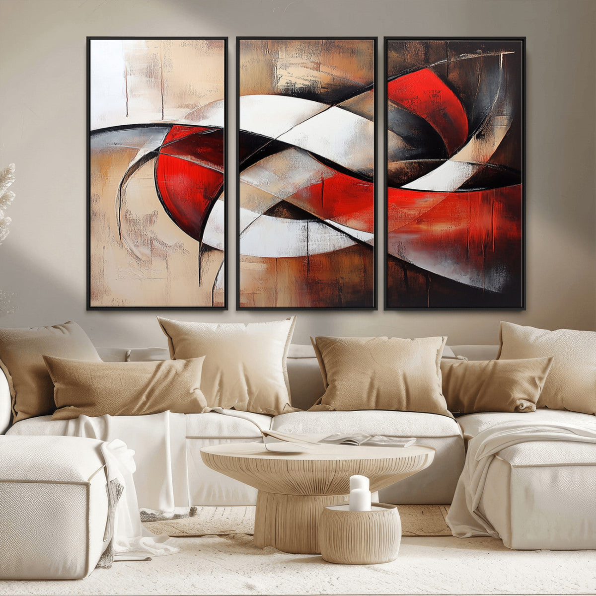 Abstract Wall Art - Modern Red and White Canvas Wall Art