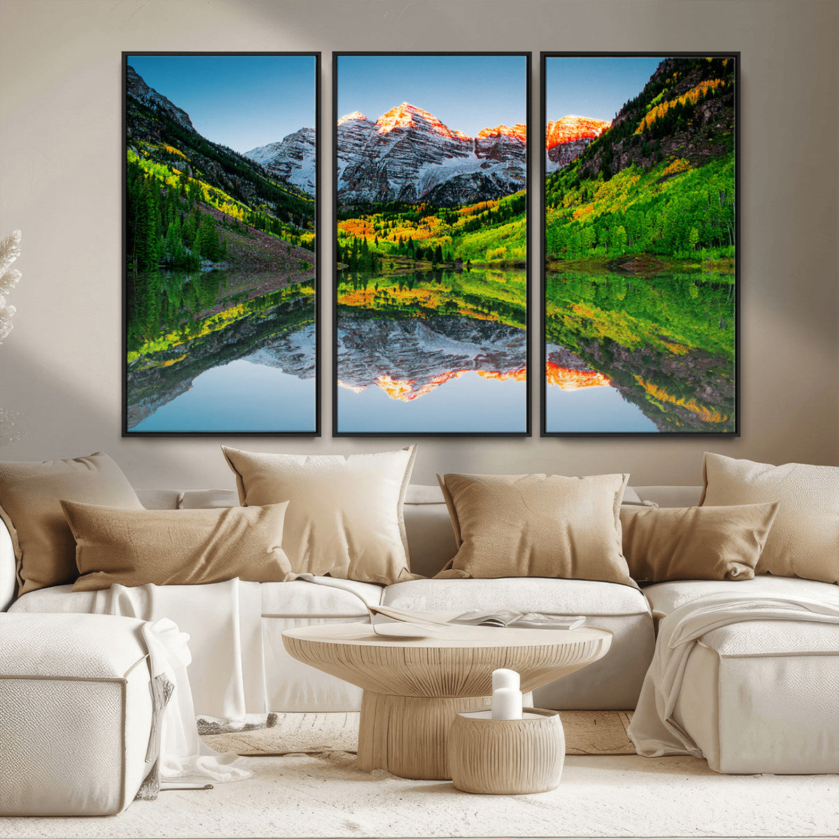 Sunrise Maroon Bells Lake Wall Art Canvas Print – Framed Elk