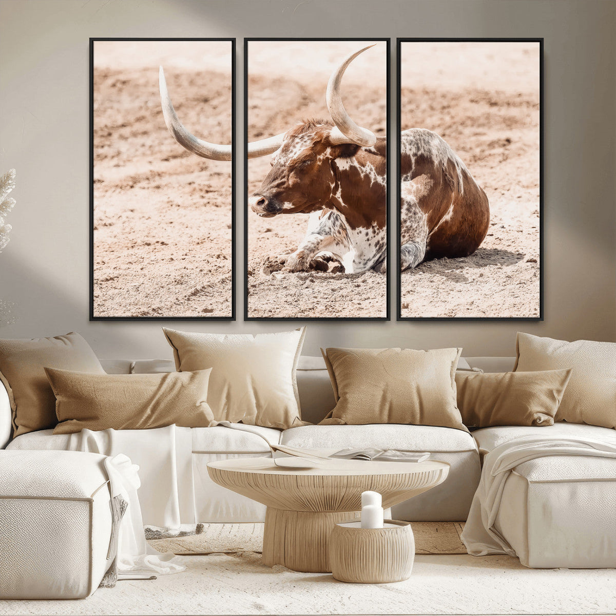 Texas Longhorn Wall Art – Framed Resting Bull Canvas