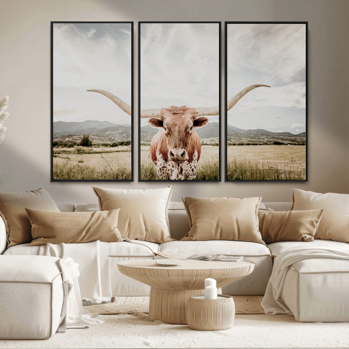 Texas Longhorn Wall Art Canvas Print – Framed Western Cow