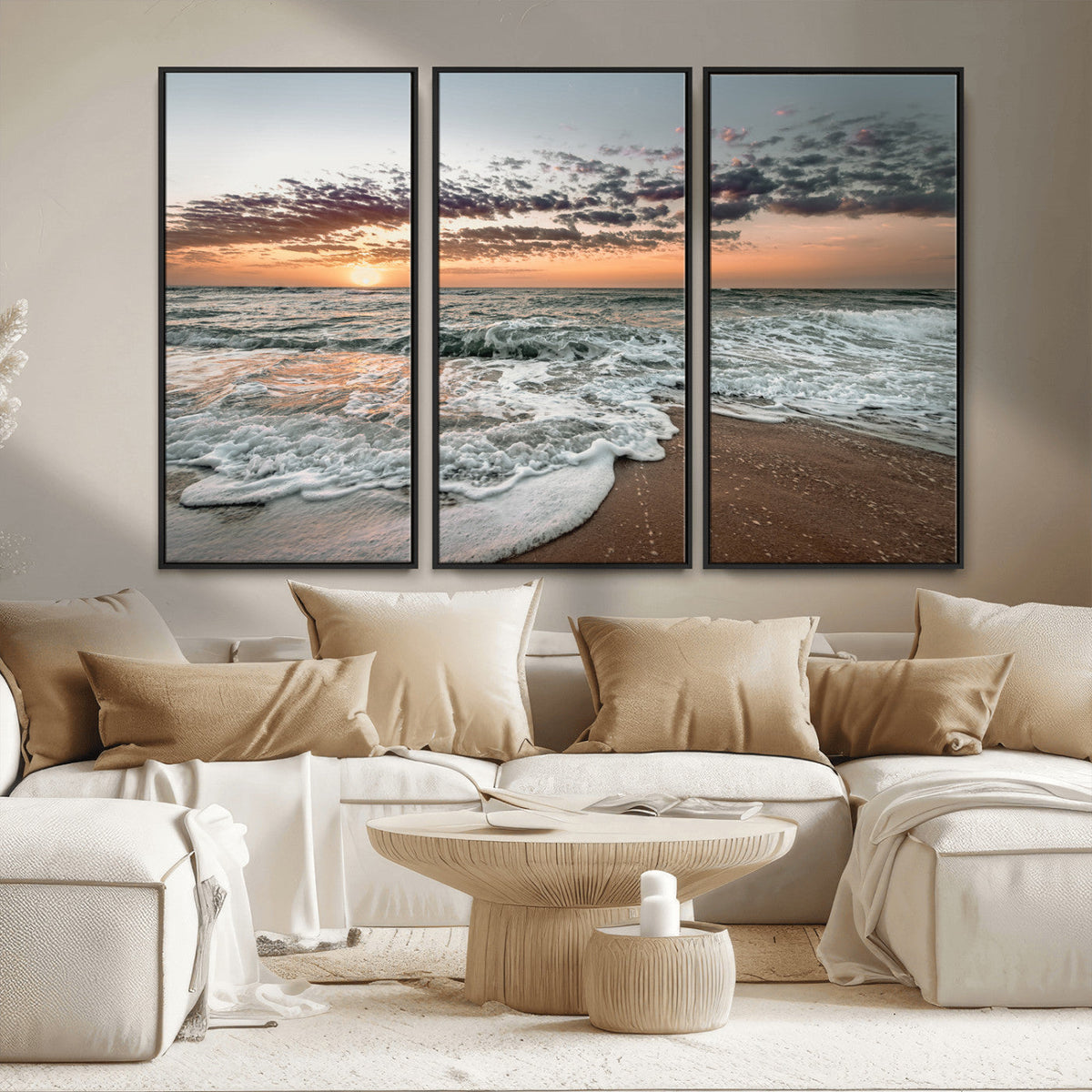 Ocean Sunset Wall Art Canvas Print – Framed Beach Waves
