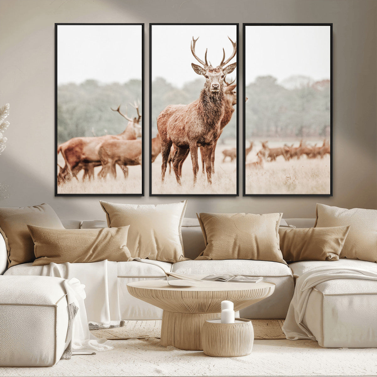 Rustic Nature Wall Art Canvas Print – Stag Woodland Framed