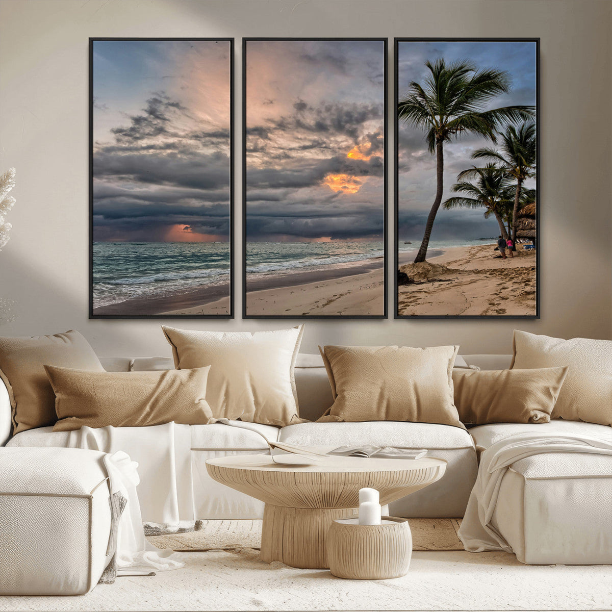 Tropical Storm Wall Art Canvas Print – Framed Moody Beach