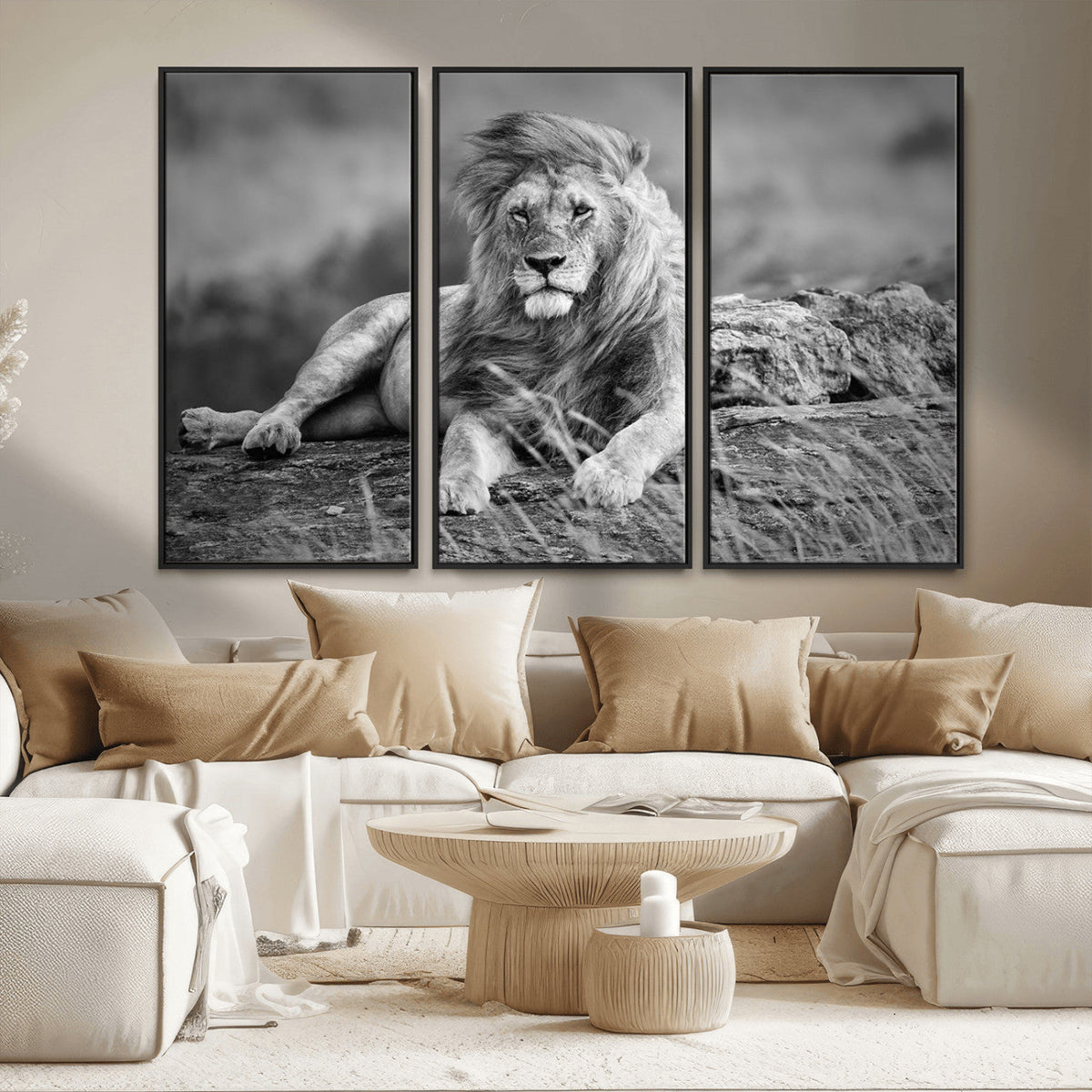 King Forest Lion Wall Art Canvas Print – Framed Majestic