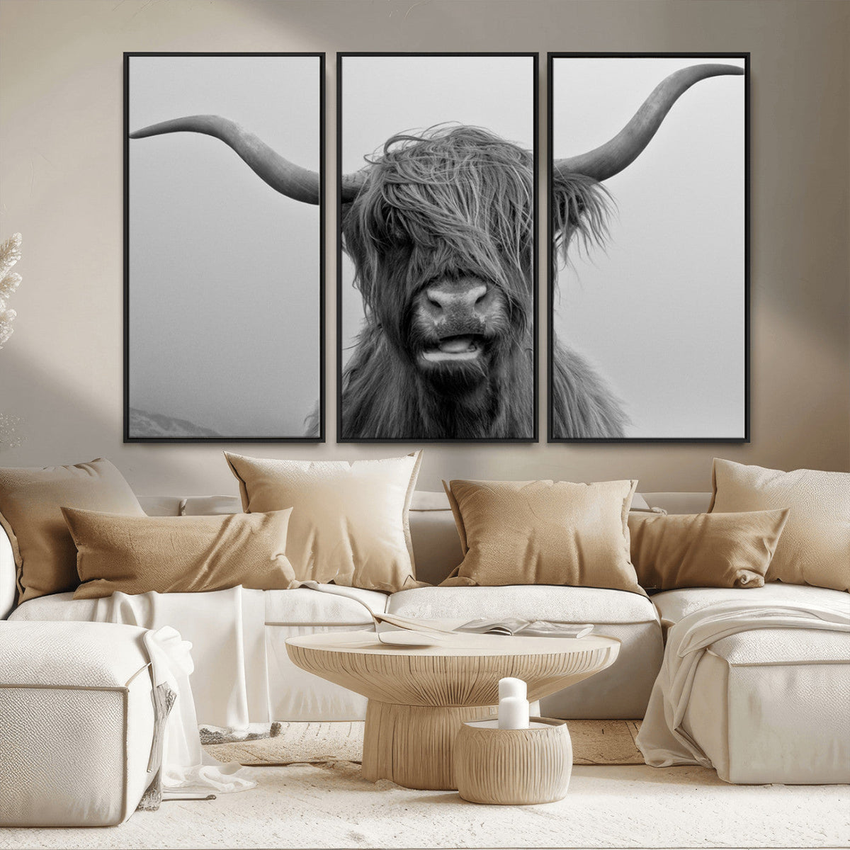 Texas Cow Wall Art Canvas, Texas Longhorn Cattle Canvas