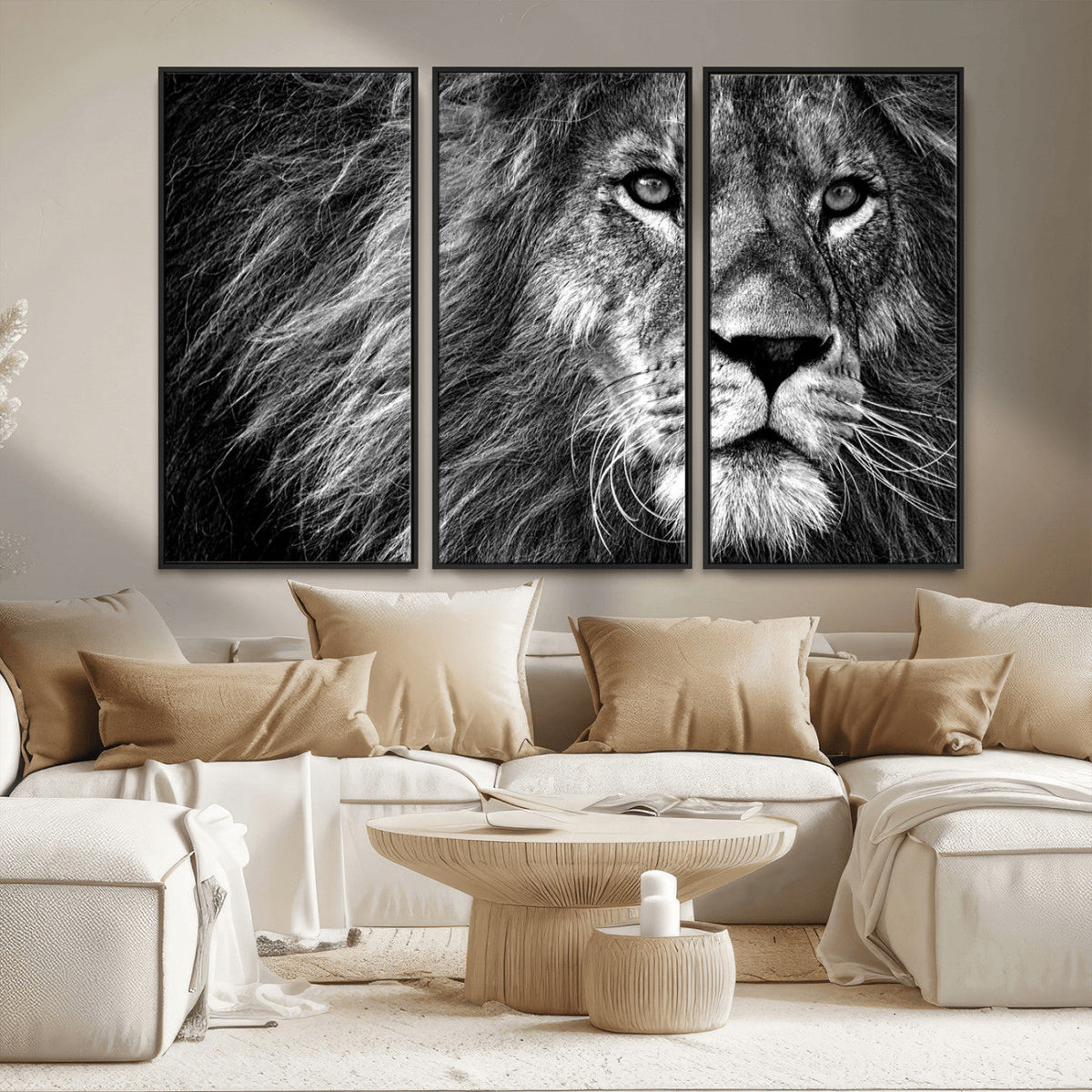 Black and White Lion Canvas Wall Art Print – Wildlife