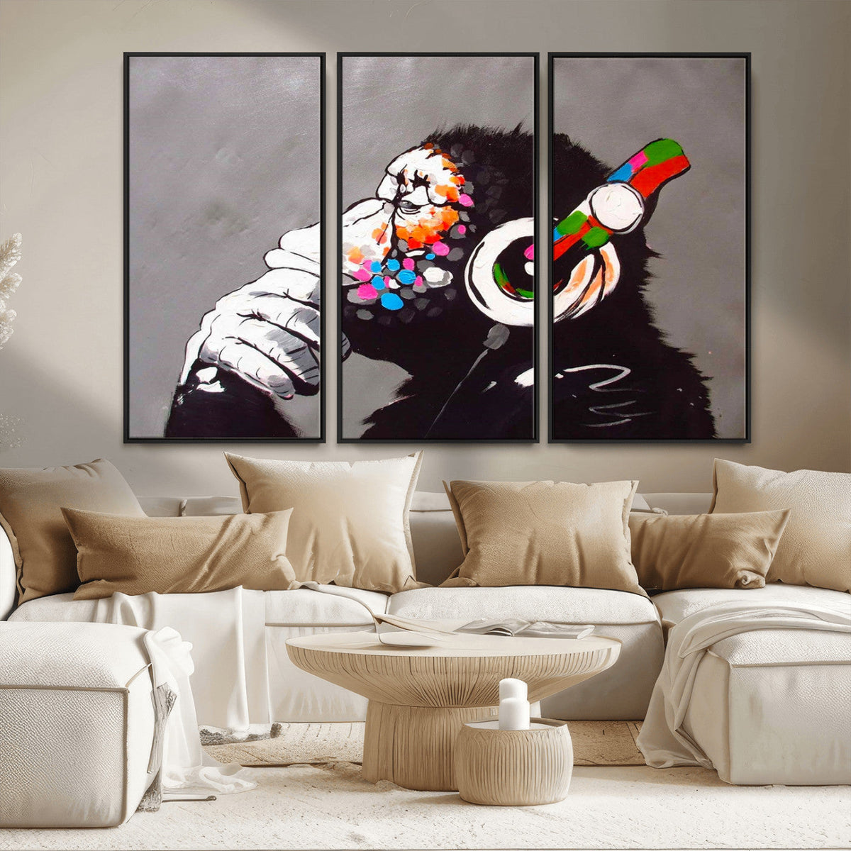 Dj Monkey Listening to Music Wall Art Print | Banksy Monkey