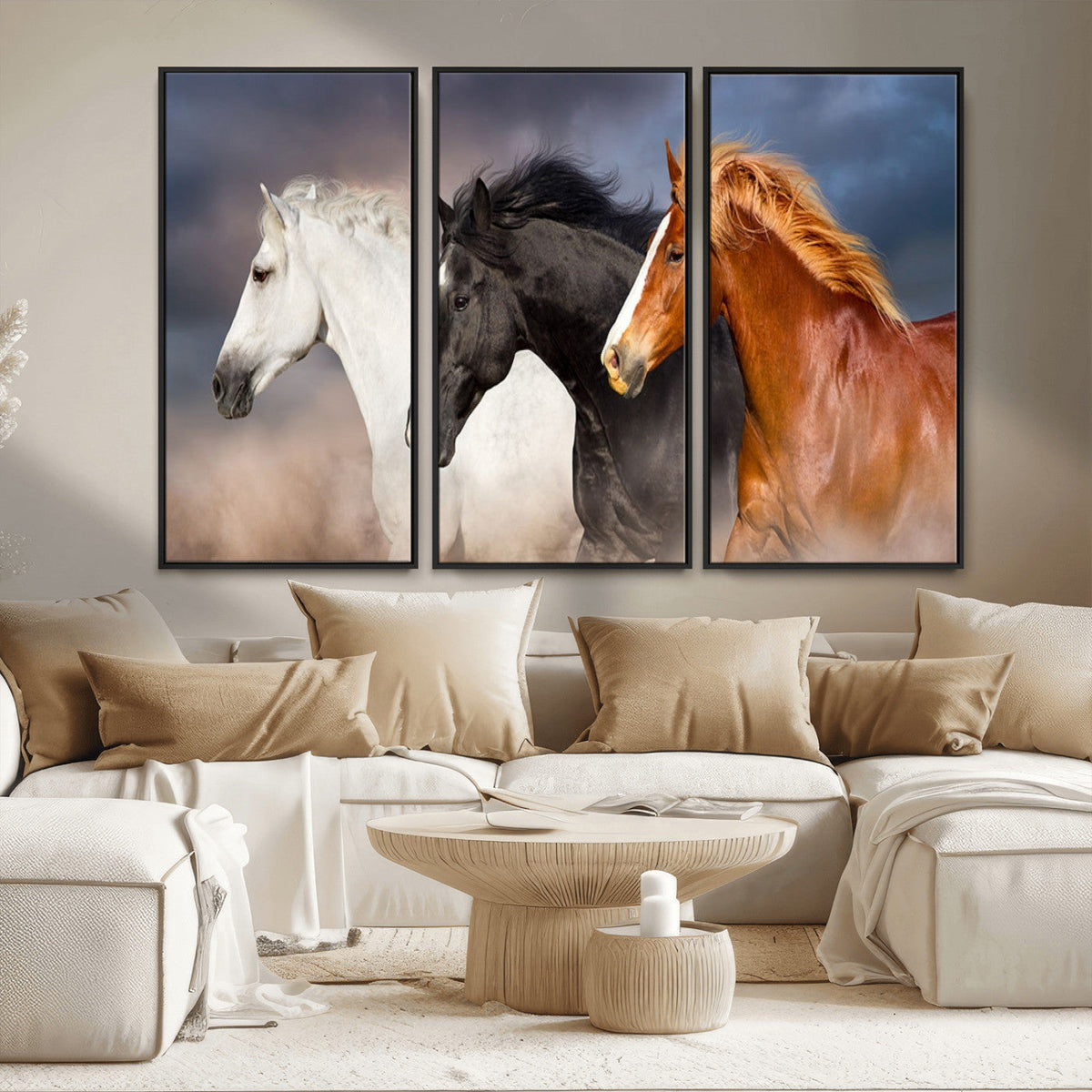 Animal Wall Art Three Horses Farmhouse Art Canvas, Framed