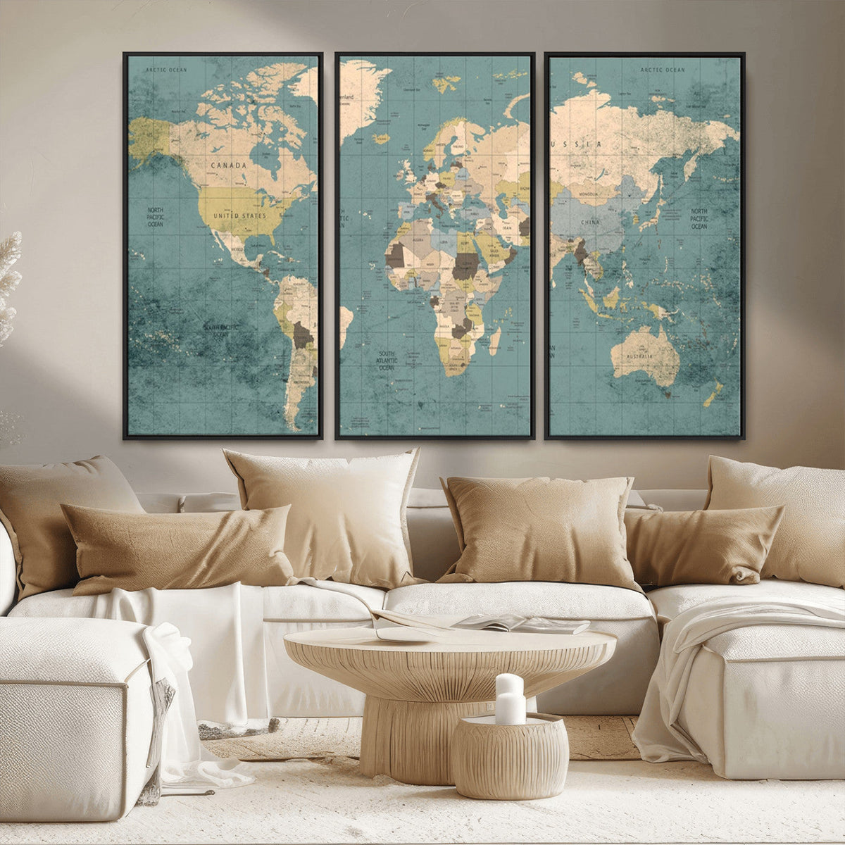 Classic World Map Canvas Print – Framed Vintage Map Wall