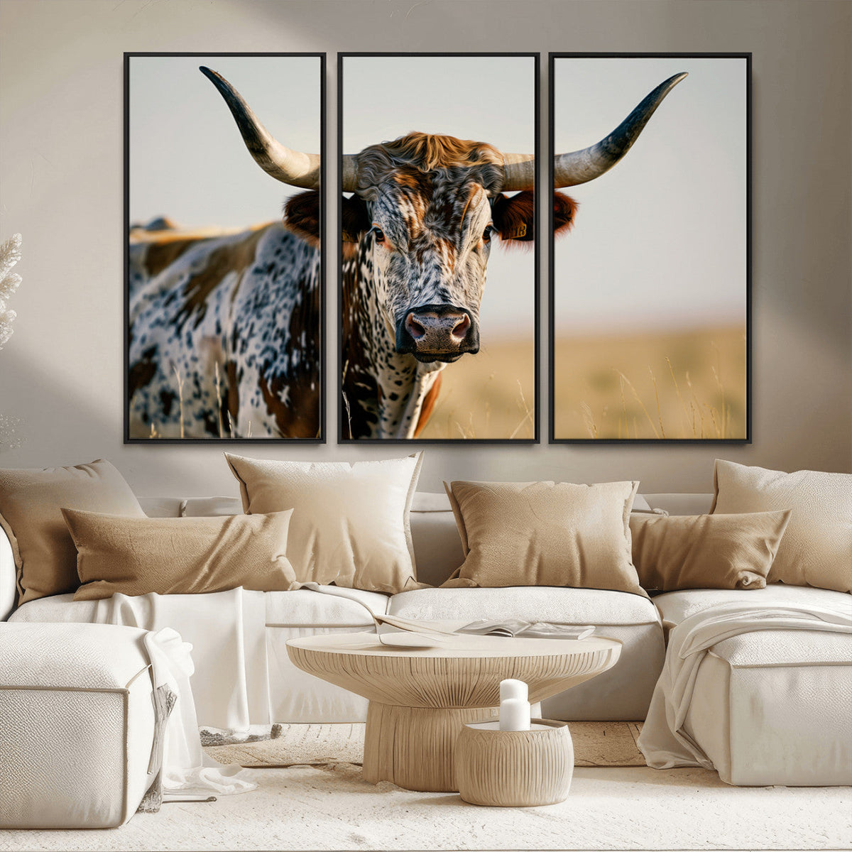Texas Bull Longhorn Wall Art Canvas Print for Farm House