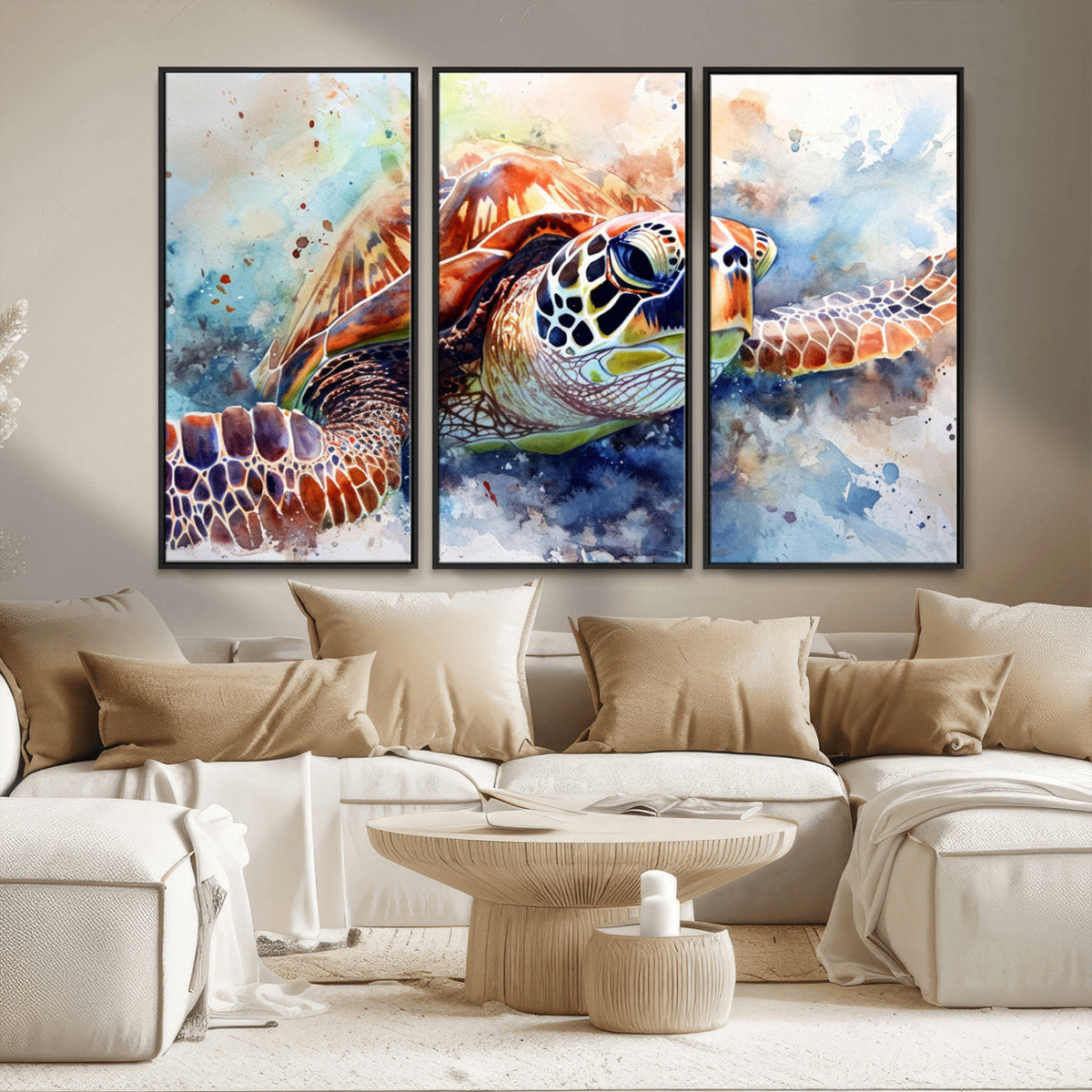 Watercolor Sea Turtle Wall Art Canvas Print - Vibrant Ocean
