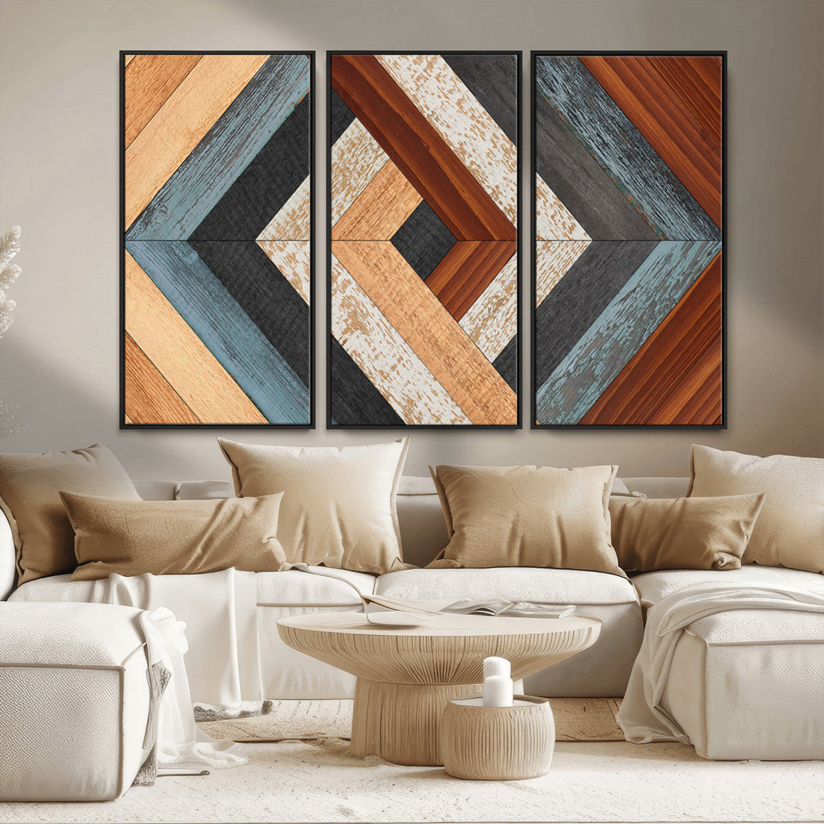 Geometric Wood Art Wall Decor Canvas Print, Rustic Wooden