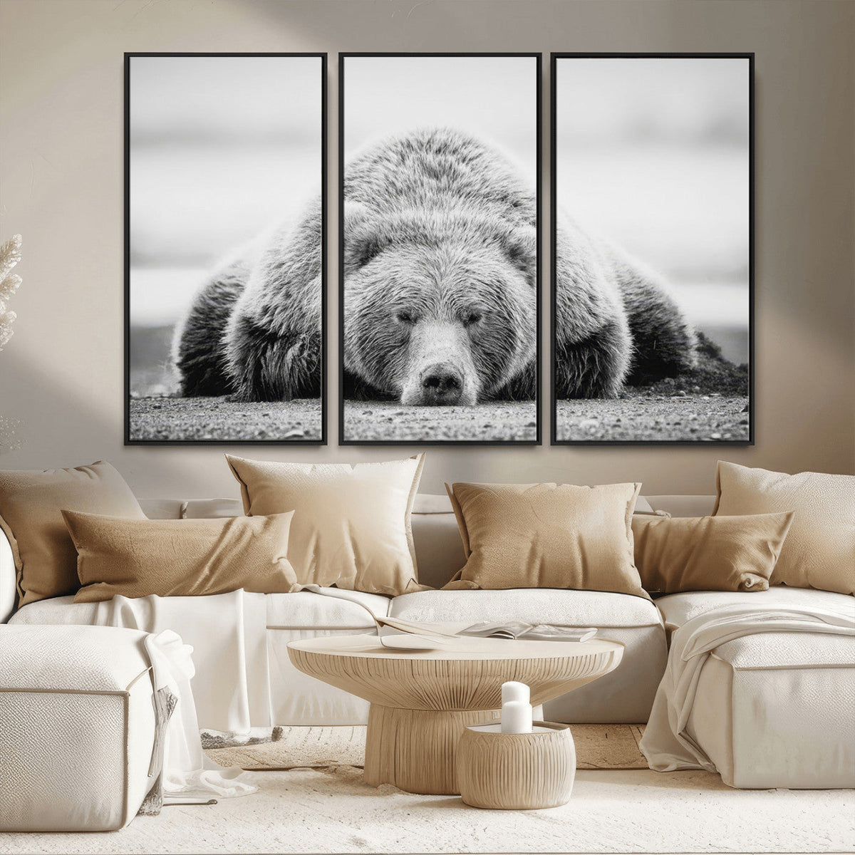 Resting Grizzly Bear Wall Art Canvas Print – Majestic Lazy