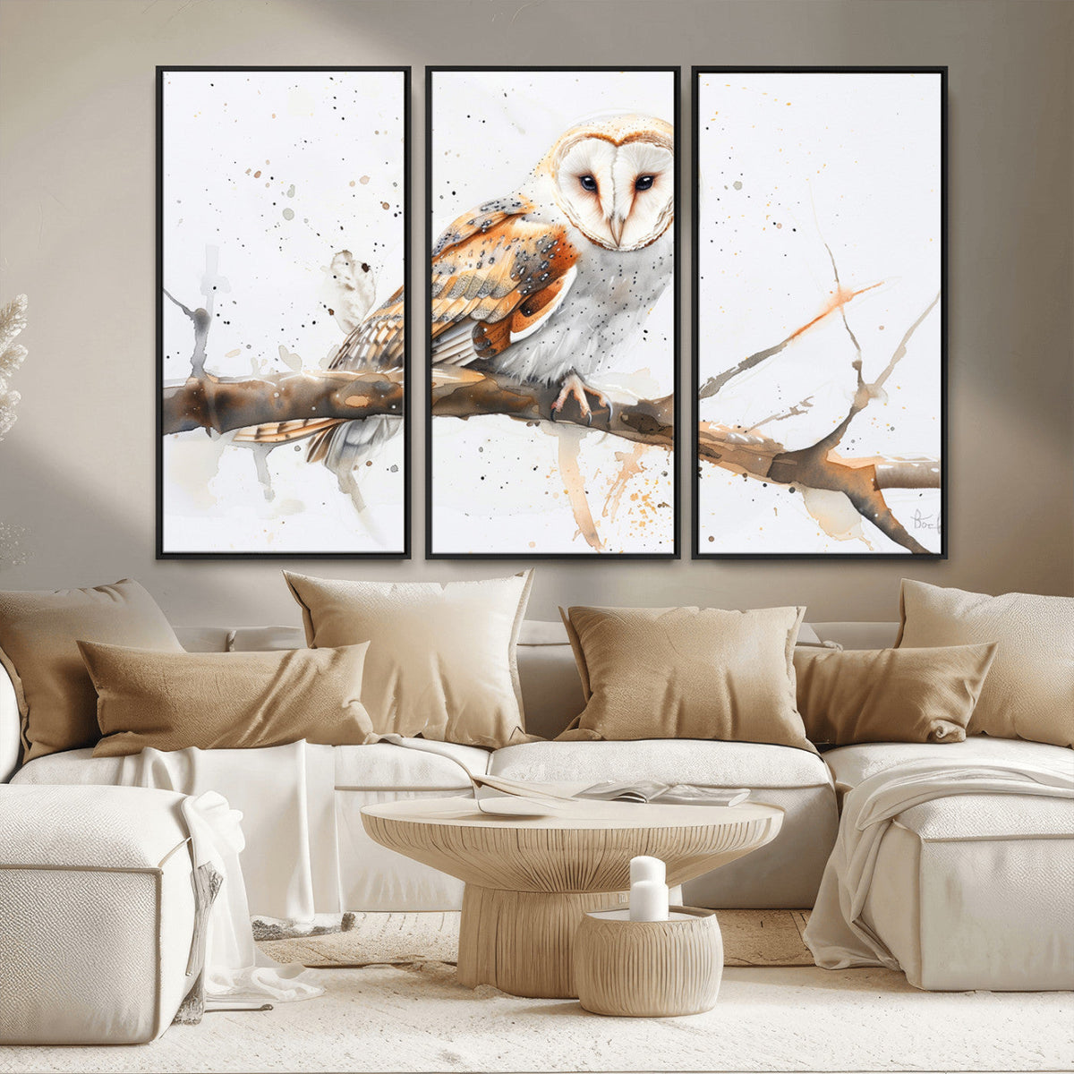 Barn Owl Wall Art on Branch | Stunning Canvas Print for