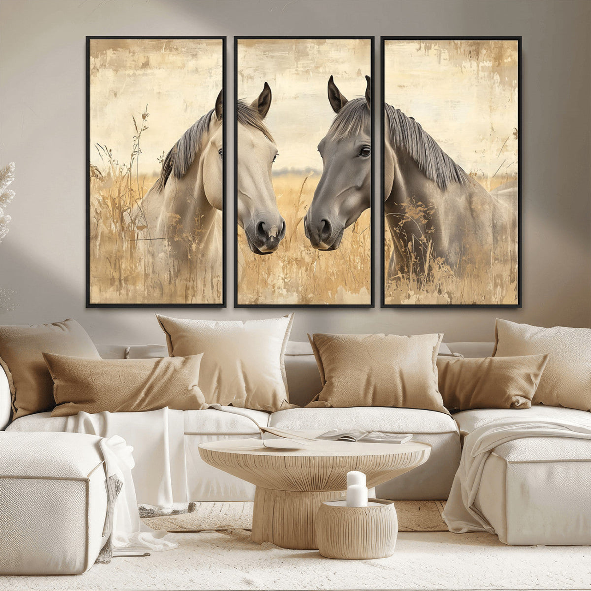 Chines Ink Style Grunge Horses Wall Art Canvas Print