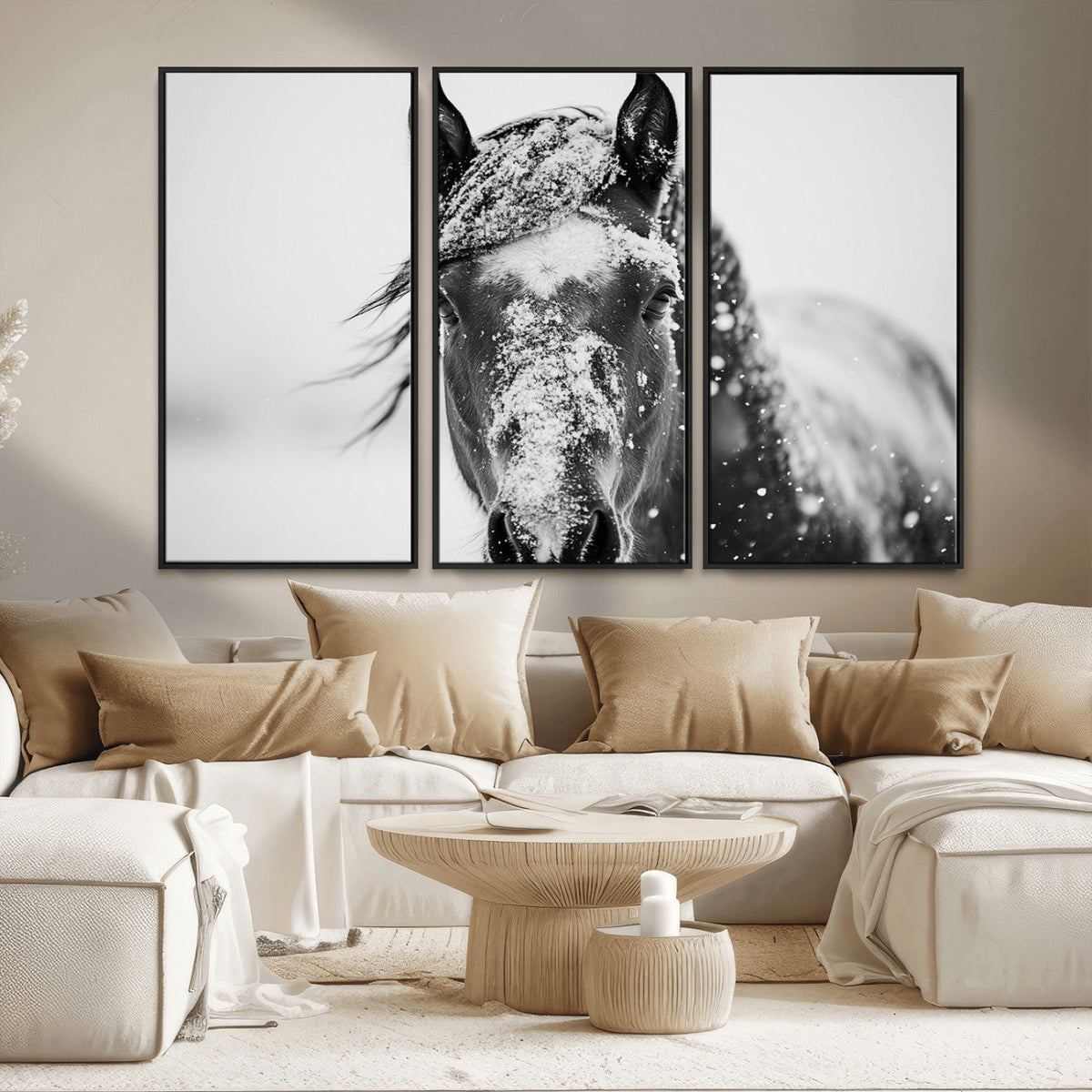 Western Wall Art | Black and White Winter Horse Wall Art |