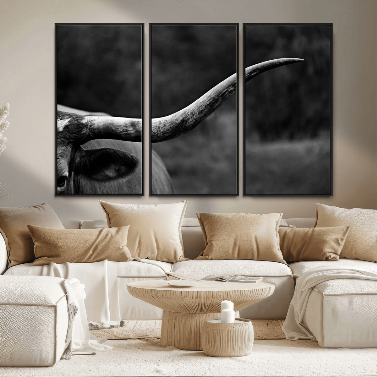 Cow Longhorn Wall Art | Black and White Print | Ready to