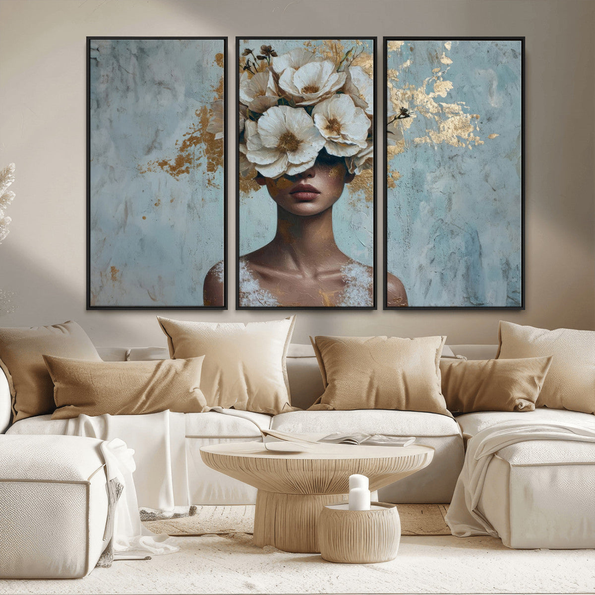 Golden Petal Wall Art - Petal Silhouette Woman Wall Art