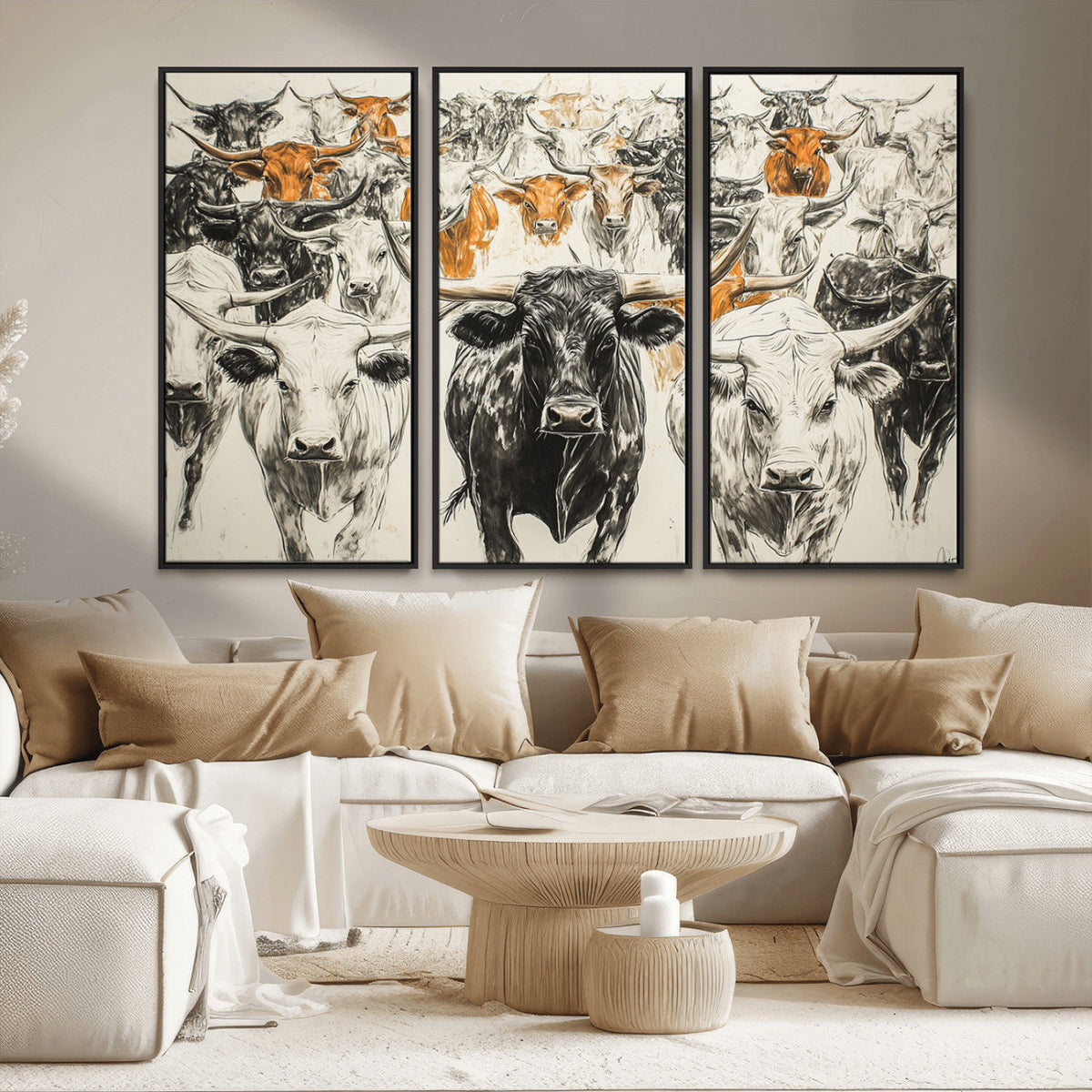 Texas Longhorn Wall Art Canvas Print – Herd Abstract Cow