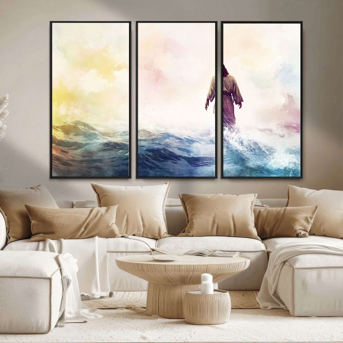 Watercolor Jesus Walking on Water Canvas Print, Christian