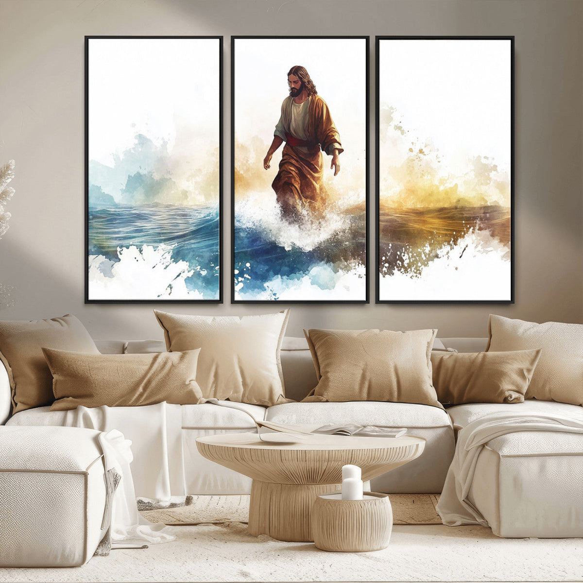 Watercolor Jesus Walking Wall Art Print, Jesus Water Canvas