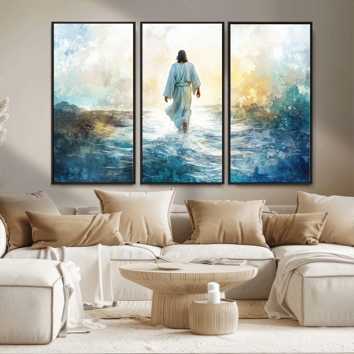 Watercolor Jesus Walking on Water Canvas Print, Christian