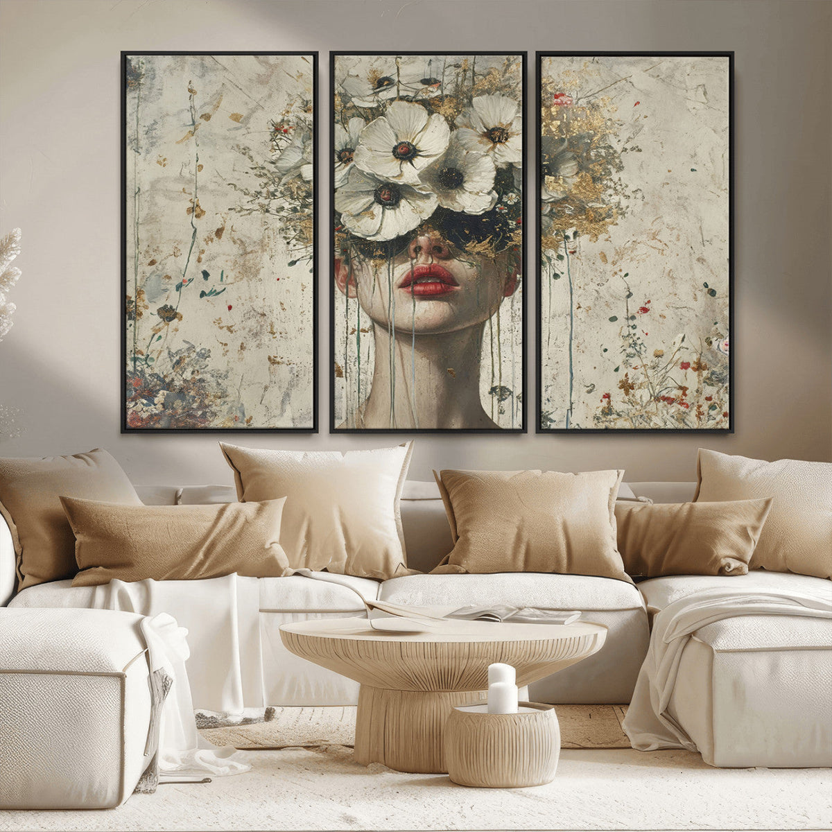 Abstract Floral Women Patel Wall Art Canvas Print