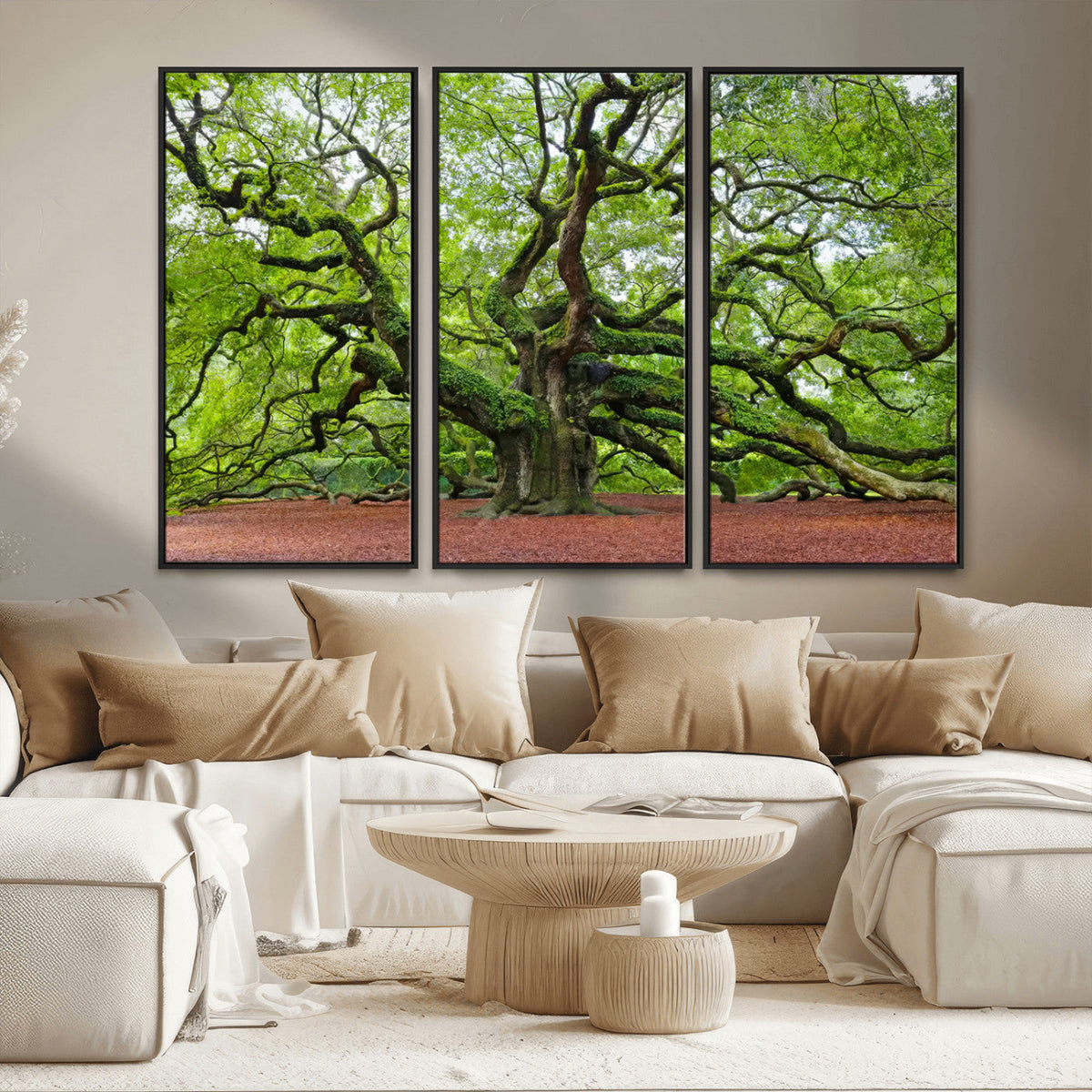 Framed Angel Oak Tree Wall Art - 3-Panel Canvas Prints,