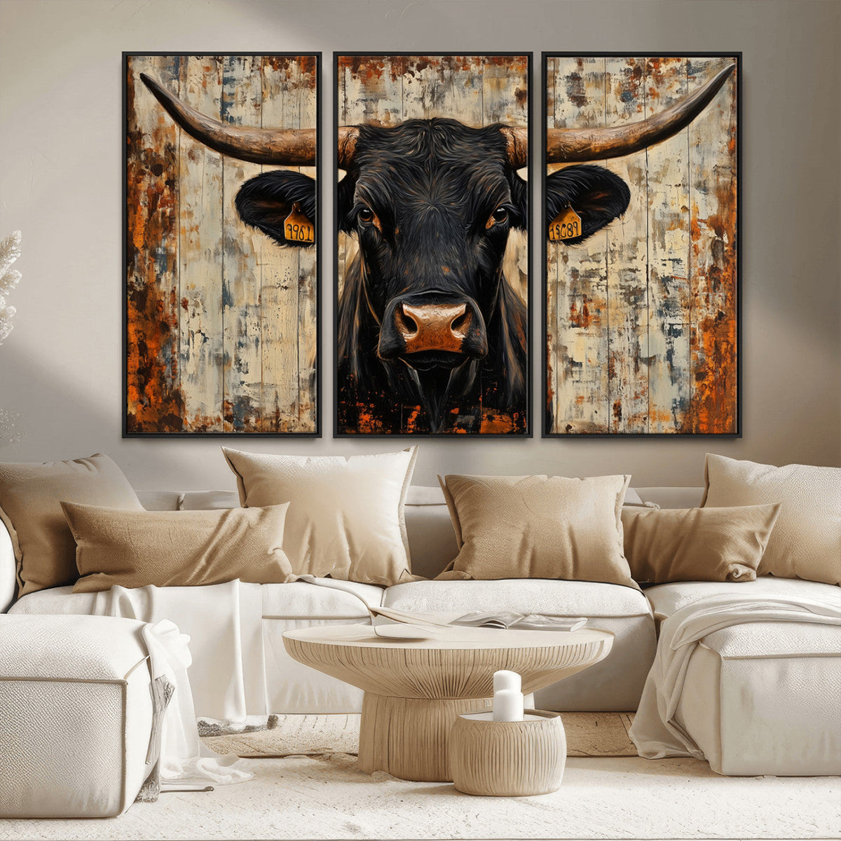 Rustic Texas Artwork Wall Art Canvas Print - Abstract Cow