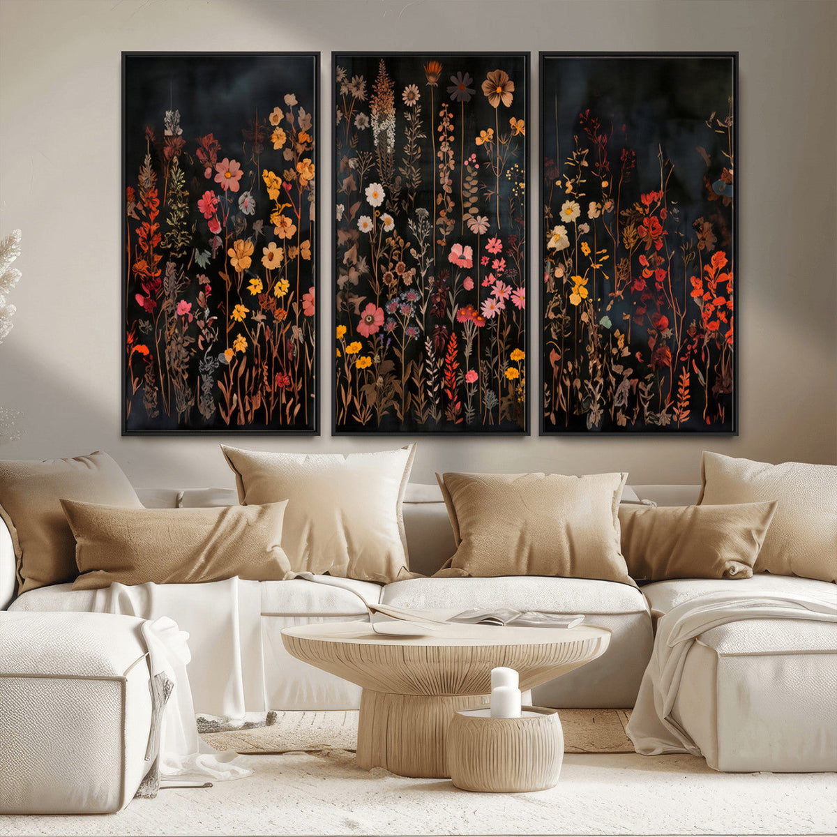 Large Floral Painting Print Illustration Flowers Canvas Wall