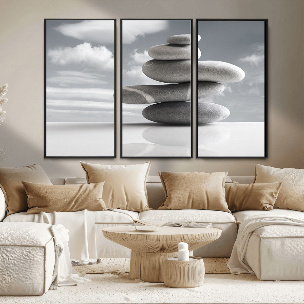 Still Life Black and White Zen Stones Wall Art Canvas,