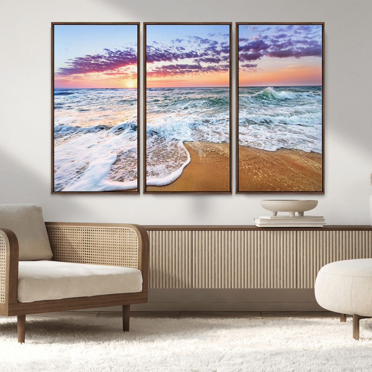 Coastal Sunset Art Beach Canvas Wall Art Print | Ocean Waves