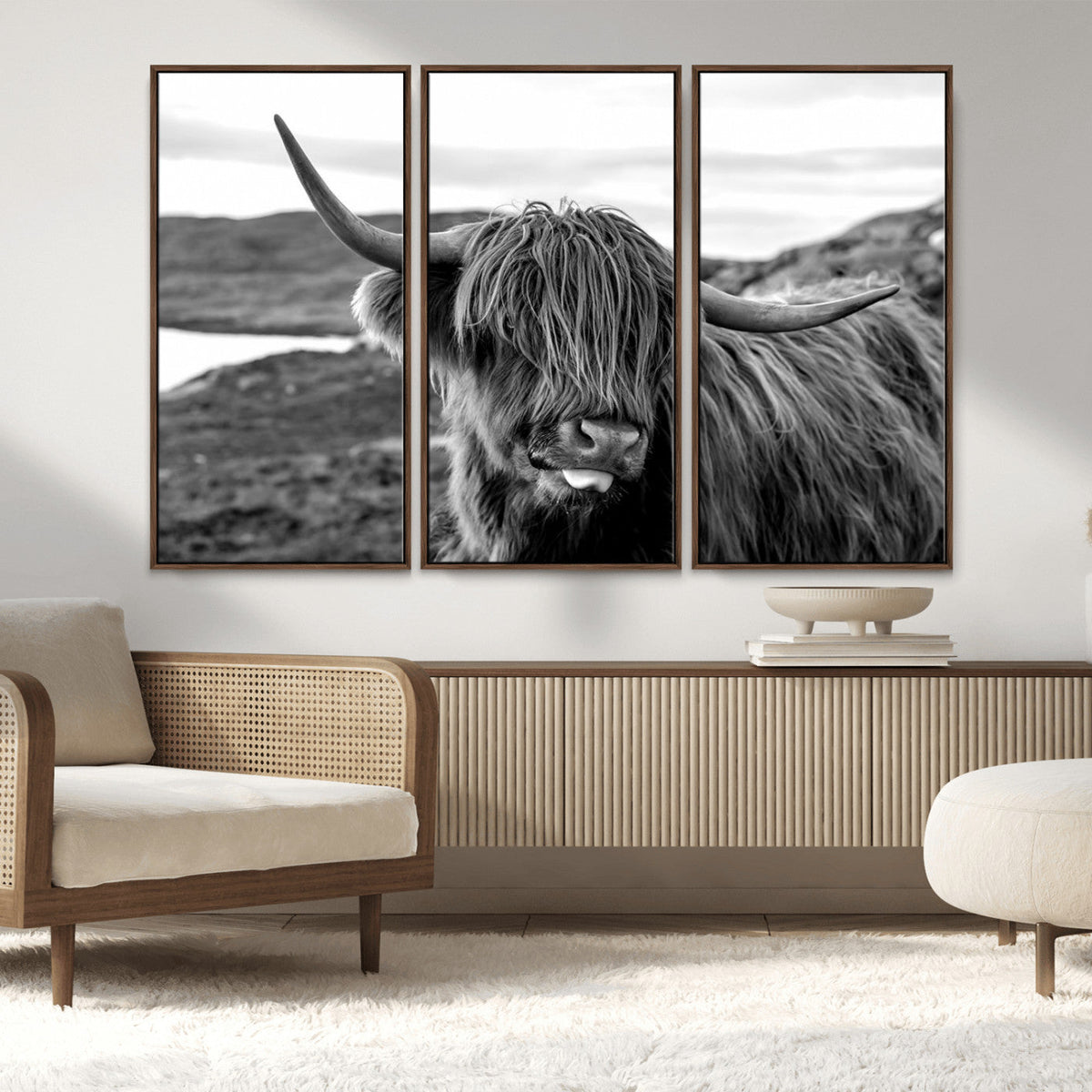 Longhorn Steer Canvas Print Wall Art, Highland Cow Canvas
