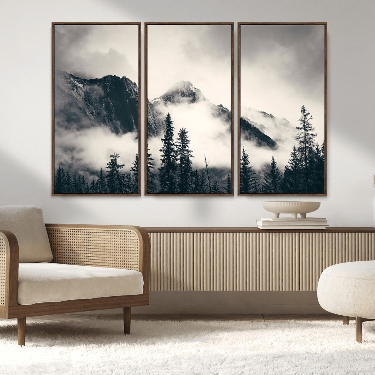 Large Foggy Mountain Forest Wall Art Canvas Print | Misty