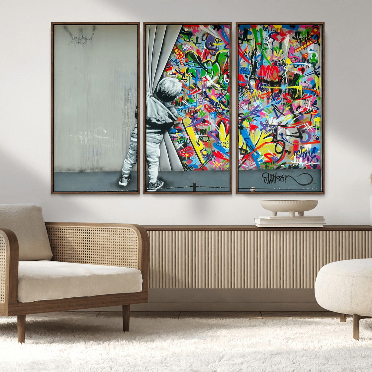 Banksy Colorful Street Graffiti Canvas Wall Art Print,