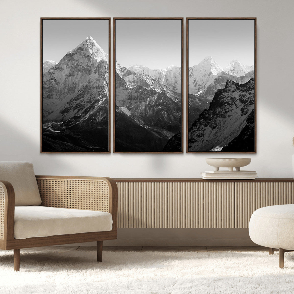 Everest Himalaya Mountain Peaks Black & White Triptych