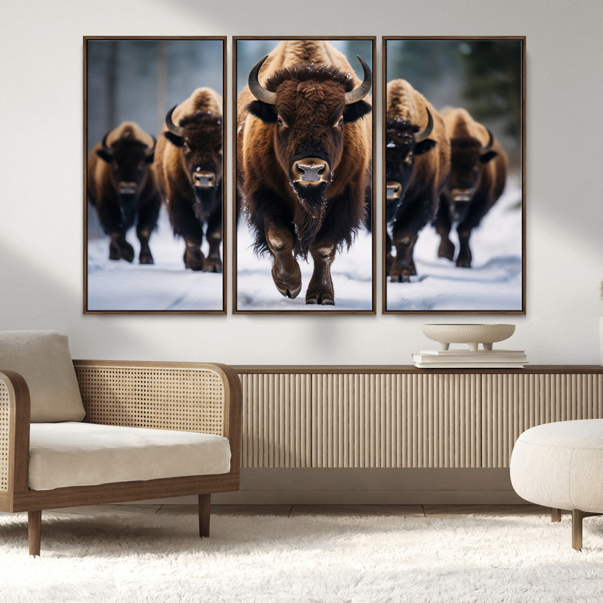 Buffalo Wall Art Canvas Print, American Bison Herd Wall Art